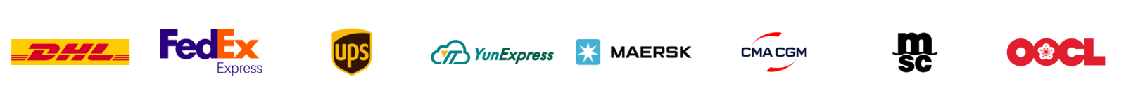 Global carrier network including DHL, FedEx Express, UPS, YunExpress, Maersk, CMA CGM, MSC and OOCL